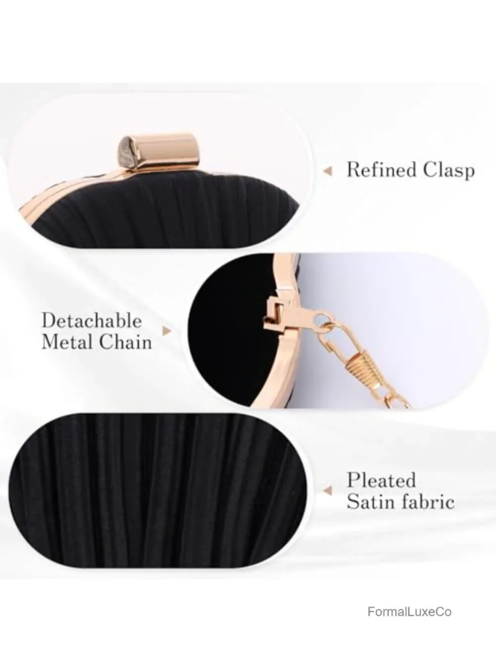 Satin Shell Ruched Clutch Purse with Chain - Evening Bag